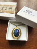 Lapis lazuli long Locket, bronze Photo Locket, Mother's Day Gift, vintage look locket