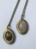 Bronze locket with rose quartz, labradorite, lapis lazuli, amazonite, pyrite, tiger eye, moss agate, amethyst or jasper, long locket,