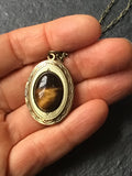 Bronze locket with rose quartz, labradorite, lapis lazuli, amazonite, pyrite, tiger eye, moss agate, amethyst or jasper, long locket,