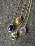 Moss agate, lapis lazuli, labradorite, amethyst, or tiger eye gold pendant necklace, elegant gift idea, gift for her,