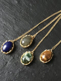 Moss agate, lapis lazuli, labradorite, amethyst, or tiger eye gold pendant necklace, elegant gift idea, gift for her,