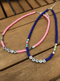 Surfer choker, clay heishi choker, personalized name choker, colorful  fun choker necklace