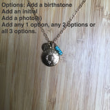 small round Gold locket, with choose your chain, add a birthstone, add an initial, photo locket, gift for her, add your photo,