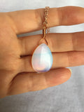 Opalite Necklace in Rose Gold, Sea Opalite Glass Pendant Necklace