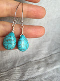 Tear drop Turquoise earrings, silver earrings, Boho jewelry, turquoise jewelry, southwestern style earrings