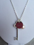 Key Necklace with Initial, key, pearl and initial Necklace, personalize, Mothers Day