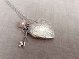 floral design locket necklace, graduation gift, gift for her,