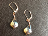 Crystal Rose Gold Pearl Earrings, rose gold earrings,