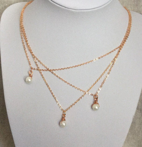 Layered Rose Gold and Pearl Necklace