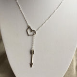 Cupid’s arrow, Arrow Thru Heart Necklace, heart and arrow charm, heart pendant, heart lariat necklace, arrow jewelry,
