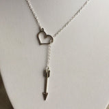 Cupid’s arrow, Arrow Thru Heart Necklace, heart and arrow charm, heart pendant, heart lariat necklace, arrow jewelry,