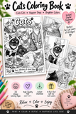 Cats Coloring Book Printable PDF, 20 Cute Cat Coloring Pages, Kittens and Cats, Instant Digital Download, Adult Coloring Book