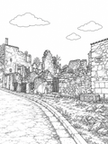 Oradour-sur-Glane Coloring Book Printable | French Village Ruins Coloring Pages | France Travel Coloring Book | Instant Download PDF