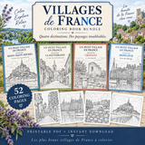French Villages Coloring Book Bundle, 52 Printable Coloring Pages, France Travel Coloring Pages, Adult Coloring PDF, Instant Download