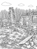 Oradour-sur-Glane Coloring Book Printable | French Village Ruins Coloring Pages | France Travel Coloring Book | Instant Download PDF