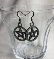 Pentagram Earrings in Gunmetal Black, Wiccan earrings