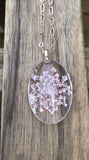 Pressed flower necklace in Rose gold with pink flowers, bridesmaid gift
