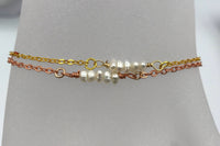 Tiny freshwater Pearl and Rose Gold bracelet, silver Bracelet, bridesmaid gift, bridal jewelry, wedding bracelet, bridesmaid bracelet,