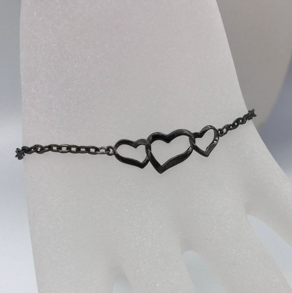 Valentine’s Day gift Black heart bracelet, heart bracelet, black heart choker or bracelet, boho jewelry, goth,