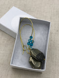 geometric pyrite earrings, dangling earrings, dramatic earrings, boho jewelry, hippie earrings, blue agate earrings,