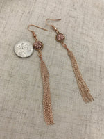 Rose gold tassel earrings, Rose gold Druzy, drusy jewelry, resin druses, Rose gold tassel, tassel earrings, bridesmaid earrings,