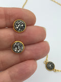 Gold Druzy Earrings and Druzy Choker Bridesmaid Jewelry Set, Bridesmaid Gift Set,