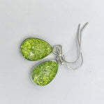 Dangle tear drop glitter earrings, peridot green glitter stud earrings, boho jewelry,  tear drop earrings,
