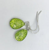 Dangle tear drop glitter earrings, peridot green glitter stud earrings, boho jewelry,  tear drop earrings,