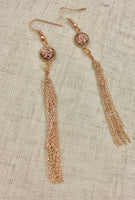 Rose gold tassel earrings, Rose gold Druzy, drusy jewelry, resin druses, Rose gold tassel, tassel earrings, bridesmaid earrings,