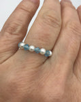 pearl ring with blue crystals, bridesmaid gift, bridesmaid ring, simple pearl ring, dainty pearl ring, pearl jewelry, bridal, pearls,