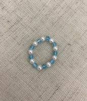 pearl ring with blue crystals, bridesmaid gift, bridesmaid ring, simple pearl ring, dainty pearl ring, pearl jewelry, bridal, pearls,