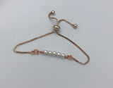 June birthstone Pearl and Rose Gold Bracelet, slider bracelet,
