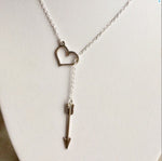 Cupid’s arrow, Arrow Thru Heart Necklace, heart and arrow charm, heart pendant, heart lariat necklace, arrow jewelry,