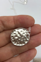 Silver Hammered Disc Necklace, Hammered silver Jewelry, Boho Chic,