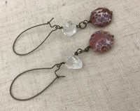 Large over sized clear crystal and fire agate earrings in bronze, gold or silver, boho jewelry,