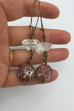 Large over sized clear crystal and fire agate earrings in bronze, gold or silver, boho jewelry,