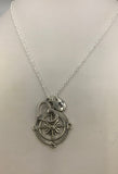 Wanderlust travelers necklace, compass, heart and initial necklace in silver