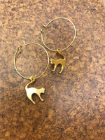 Cat Hoop Earrings, silver hoops cat earrings, gold cat hoop earrings, halloween cat earrings, spooky cat,