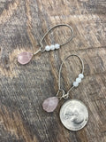 Rose quartz, moonstone earrings, in gold, silver or bronze earrings, blush pink, boho earrings, gift for her, handmade, jewelry, earrings,