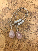 Rose quartz, moonstone earrings, in gold, silver or bronze earrings, blush pink, boho earrings, gift for her, handmade, jewelry, earrings,