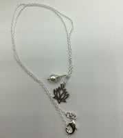 Silver lotus flower necklace with pearl jewelry gift
