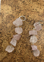 Raw rose quartz chunk dangle earrings in Rose gold, silver, gold or bronze