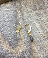 Tiny rain drop labradorite earrings in Rose gold, gold, silver or bronze, sweet friendship gift,