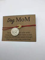 Dog Mom Wish Bracelet, Dog parent gift, pet lover, friendship, card gift, dog paw,