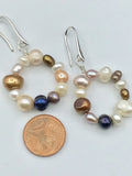 Chunky, freshwater pearl, hoop earrings, in gold, silver or rose gold, great, boho, chic, unique pearl jewelry