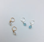 Rose gold, Mermaid beads, small hoop, earrings, silver hoops, blue, white,