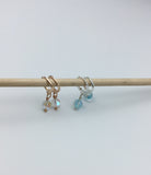 Rose gold, Mermaid beads, small hoop, earrings, silver hoops, blue, white,