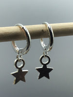 Cute Tiny star hoop earrings, boho jewelry, silver small hoop dangling star