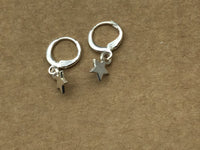 Cute Tiny star hoop earrings, boho jewelry, silver small hoop dangling star