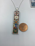 Colorful Portuguese style tile necklace pendant boho tile necklace in silver,